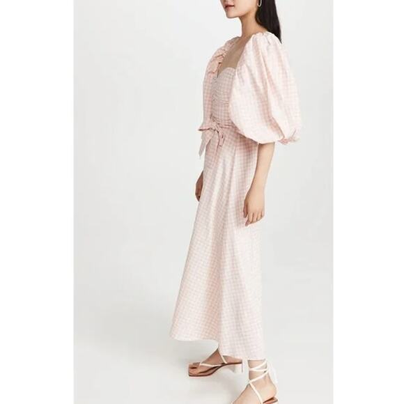 SUNDRESS Balloon Sleeve Gingham Maxi Dress Peach Size XS/S - Picture 2 of 11